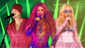 Justin Bieber, Shakira, and Madonna performing, highlighting the new World Cup halftime show entertainment.