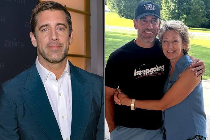 Aaron Rodgers smiles while embracing his mother Darla Rodgers in a personal family photograph.