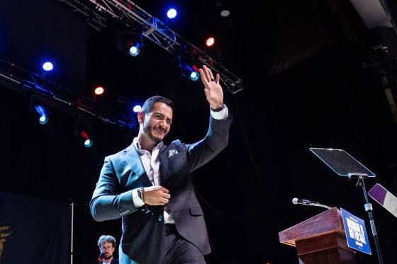 Abdul El-Sayed speaking during his successful Michigan Senate primary campaign event.