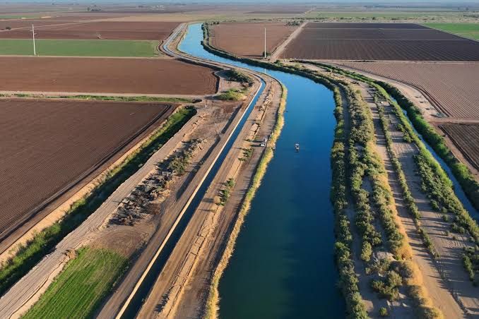 An offshoot of the All-American Canal moving Colorado River water to Imperial Valley farms in California.