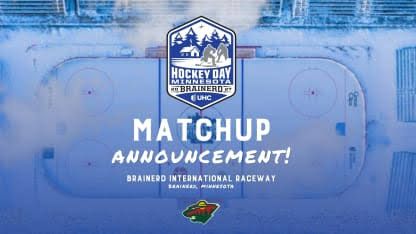 Matchup announcement graphic for the 21st annual Hockey Day Minnesota taking place in Brainerd.
