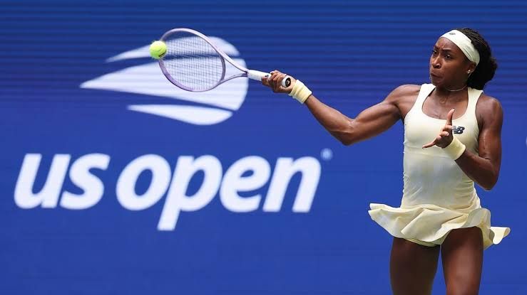 Coco Gauff reacting after winning her quarterfinal match at the 2026 US Open.