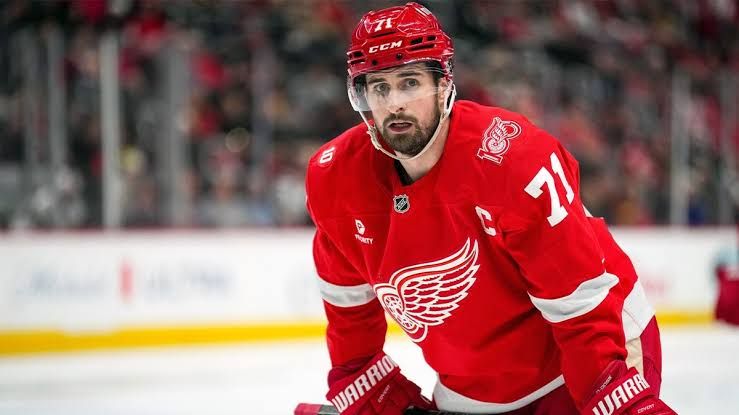 Detroit Red Wings captain Dylan Larkin skating during an NHL game.