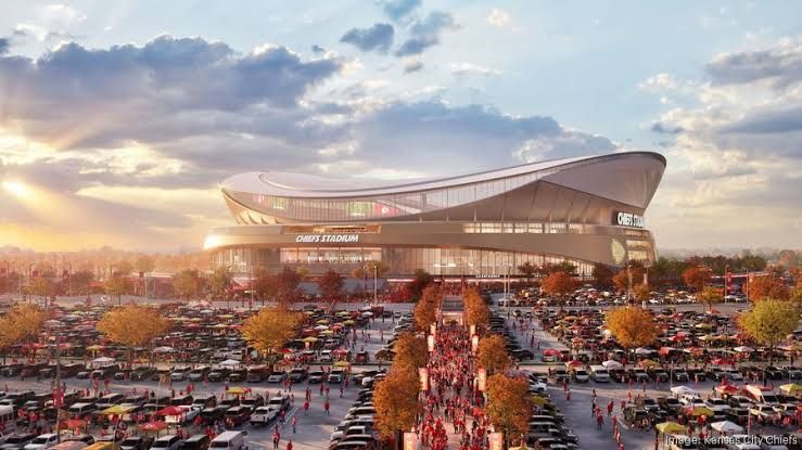 Architectural rendering of the proposed Kansas City Chiefs stadium exterior in Wyandotte County.