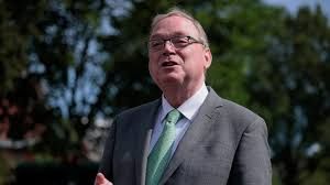 Kevin Hassett speaks with reporters at the White House regarding Federal Reserve interest rate policy.