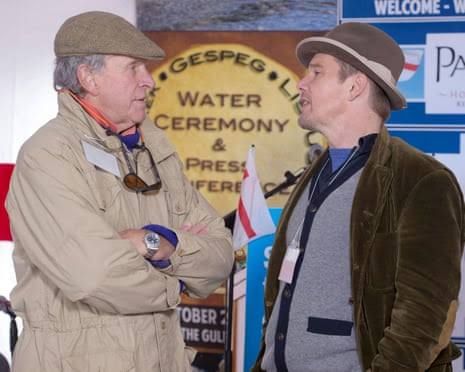 Charles Gaines and Ethan Hawke speaking at an event advocating for environmental protection in the Gulf of St Lawrence.