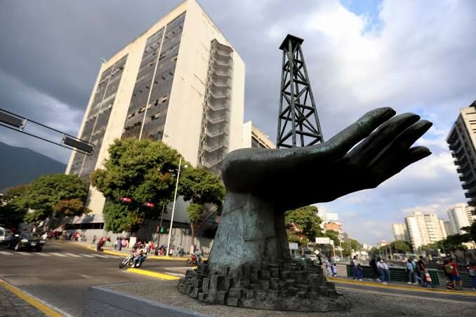 A sculpture at the Petroleos de Venezuela headquarters in Caracas during February 2025.