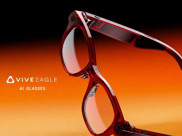 HTC Vive Eagle smart glasses displayed in multiple frame colors and lens styles against a clean backdrop.