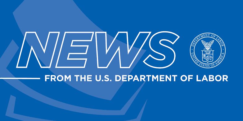 U.S. Department of Labor seal displayed on a blue background during a government agency announcement.