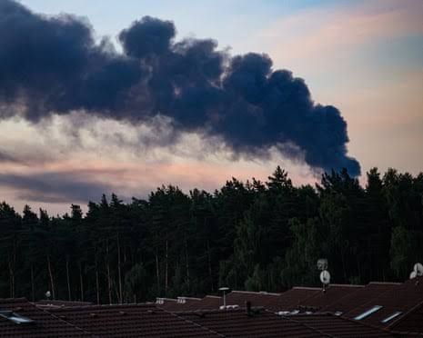 Smoke rises from the Yuzhnye Vrata industrial park in Moscow after a Ukrainian drone strike.