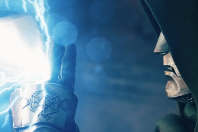 Robert Downey Jr. as Victor von Doom in a scene from the film Avengers: Doomsday.