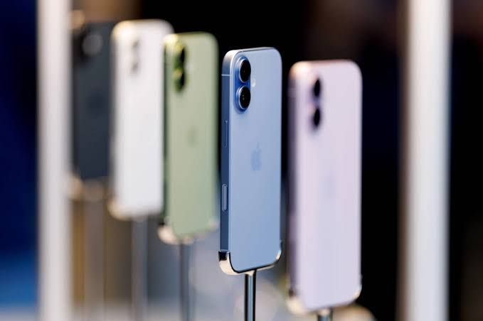The iPhone 17 handset displayed against a dark background during an official product presentation.