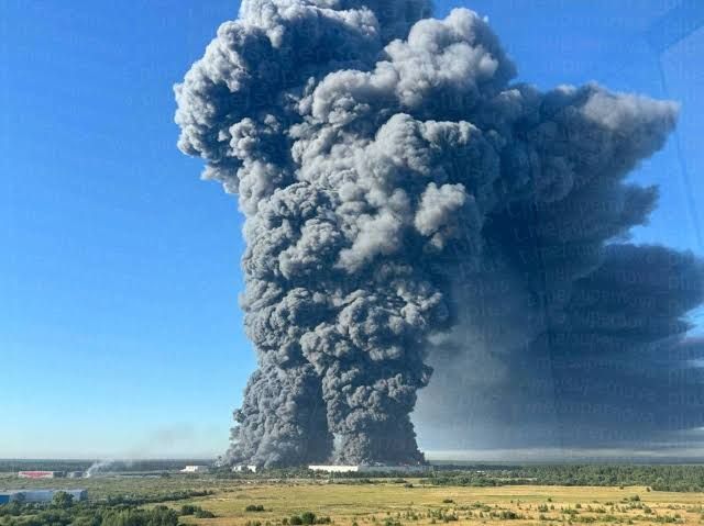 Smoke rises from a damaged Wildberries fulfillment center in Elektrostal following a reported Ukrainian drone strike.