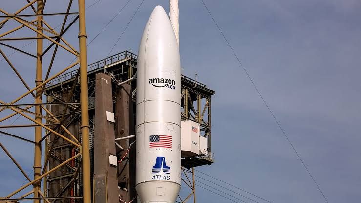 Amazon Leo rocket on a launch pad preparing for deployment into low Earth orbit.