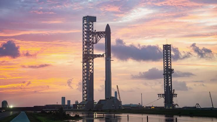 SpaceX Starship rocket standing on the launch pad in South Texas ahead of the Flight 13 test launch.