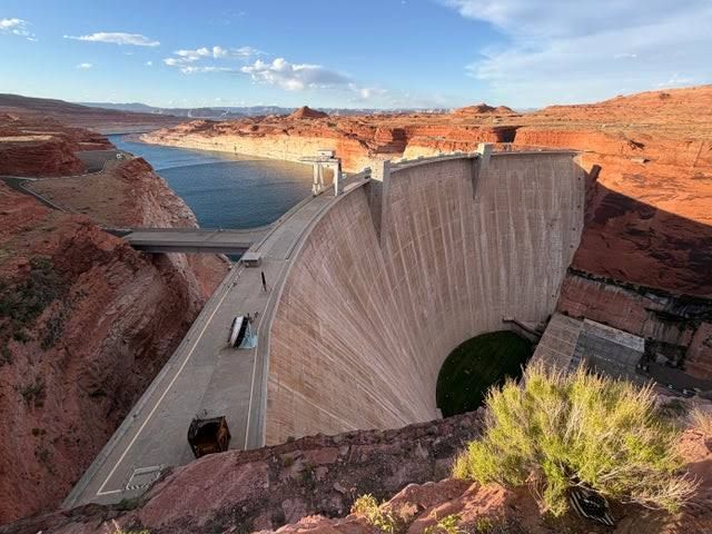 Water flows from the Glen Canyon Dam into the Colorado River during a period of extreme drought.