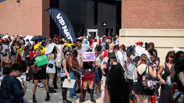 Fans waiting outside M&T Bank Stadium in Baltimore for the BTS concert.