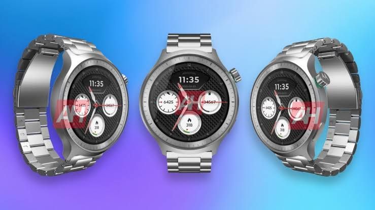 Close up of a premium Motorola smartwatch with a metallic frame and physical crown button.