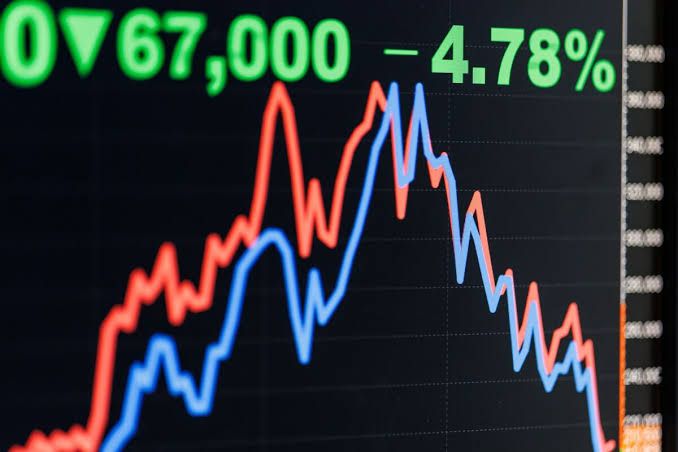 Financial chart showing a sharp downward trend line on a monitor representing the Kospi index drop in July 2026.