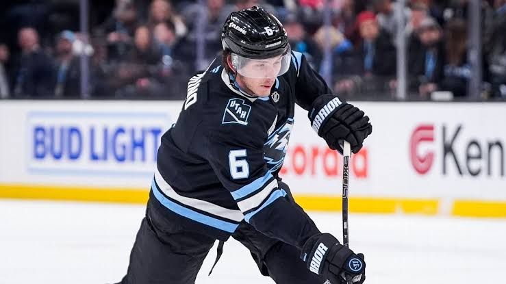 Utah Mammoth defenseman John Marino on the ice during a 2026 NHL game.