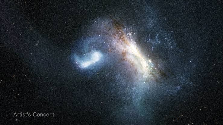 The Hubble Space Telescope orbiting Earth with distant spiral galaxies visible in the deep space background.