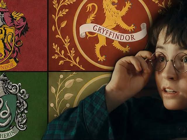 Comparison of the ornate, heraldic Hogwarts movie crests on the left and the new, minimalist circular HBO logos on the right.