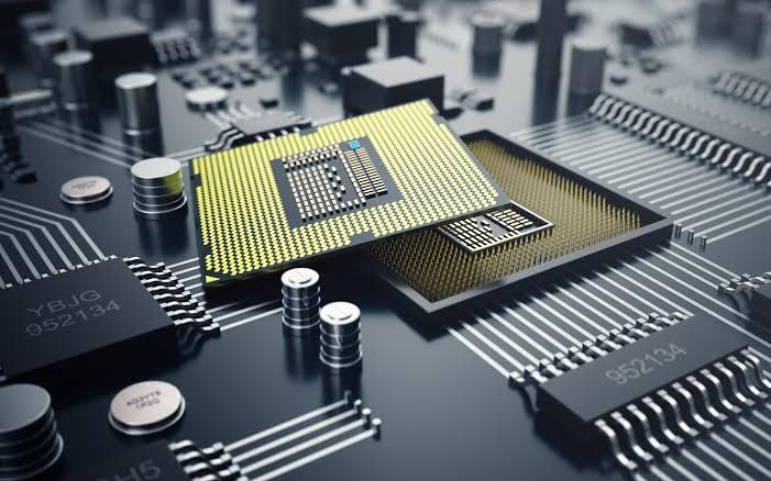 A stylized representation of quantum computing hardware components and cooling systems in a high-tech laboratory setting.