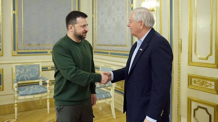 Ukrainian President Volodymyr Zelensky meets with the late Senator Lindsey Graham in Kyiv to discuss sanctions.