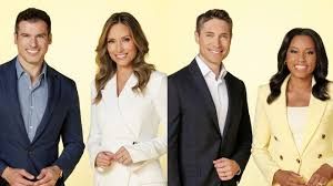 Whit Johnson, Gio Benitez, Rachel Scott, and Rhiannon Ally posing for the new Good Morning America weekend show.