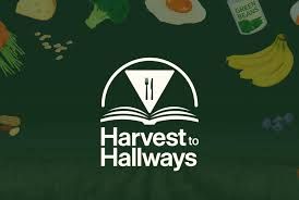 Harvest to Hallways logo featuring farm-to-table imagery to support child nutrition and school infrastructure programs.