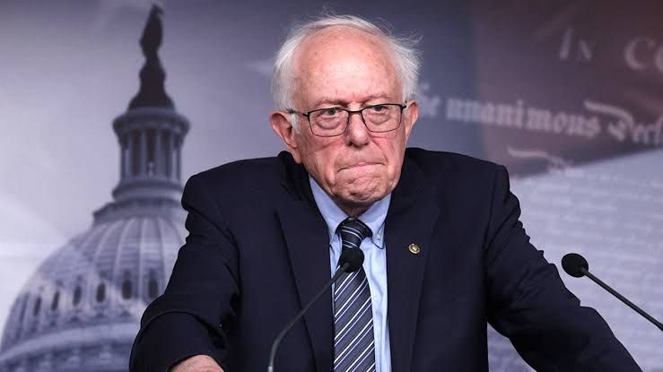 Senator Bernie Sanders speaking at a press conference regarding the future of artificial intelligence legislation.