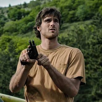 Jacob Elordi and Josh Brolin in a tense scene from the postapocalyptic film The Dog Stars.