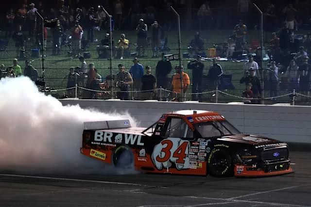 Layne Riggs driving his truck during the 2026 TSport 200 at Lucas Oil Raceway.
