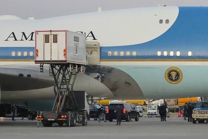 President Donald Trump speaking to reporters at Joint Base Andrews regarding the secret flight operation in Turkey.