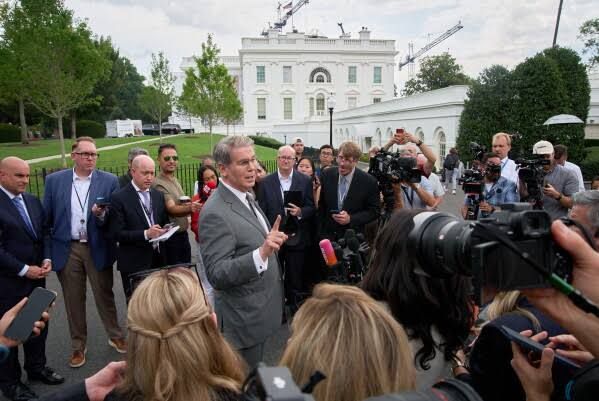 Treasury Secretary Scott Bessent speaking to the media outside the White House on August 20, 2026.