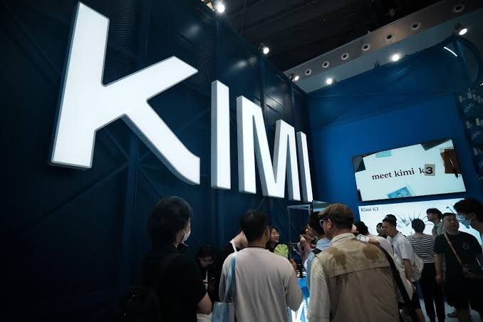 A close-up representation of the Kimi K3 AI branding on a digital display during a technology showcase in China.