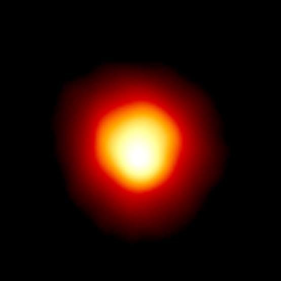 The red supergiant star Betelgeuse glowing against the darkness of space as captured by the Very Large Telescope.