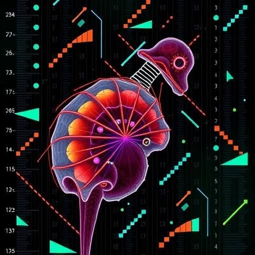 A stylized DNA helix blending into a silhouette of a pregnant woman to represent the genetic study of gestational traits.