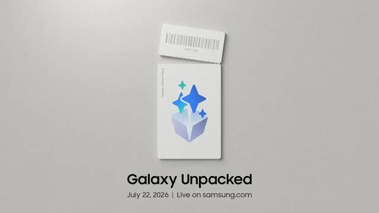 Samsung Galaxy Z Fold hardware logo displayed on a digital screen during the Unpacked press event.