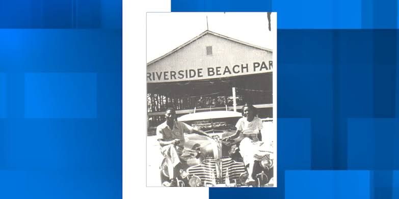 A historical marker for Riverside Beach and White’s Paradise stands in Mount Pleasant, South Carolina.