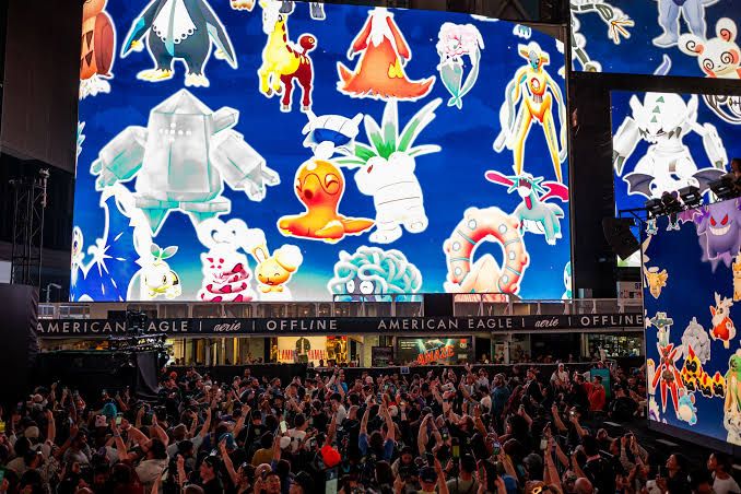 Thousands of players gathered in Times Square for a 10th-anniversary Pokemon Go raid against Mega Mewtwo Y.