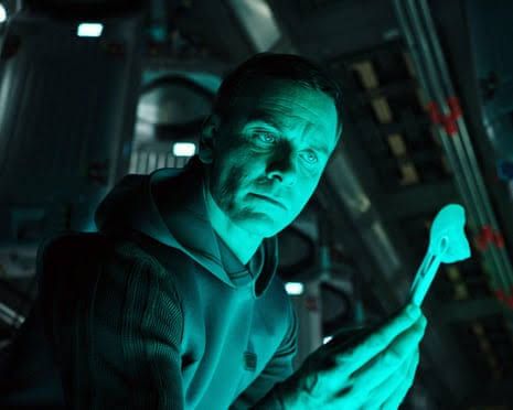 Ridley Scott directs a scene on the set of the science fiction film Alien: Covenant.