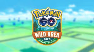 A stylized Pokémon GO Wild Area event graphic featuring the text Sendai and Tohoku for the 2026 event.