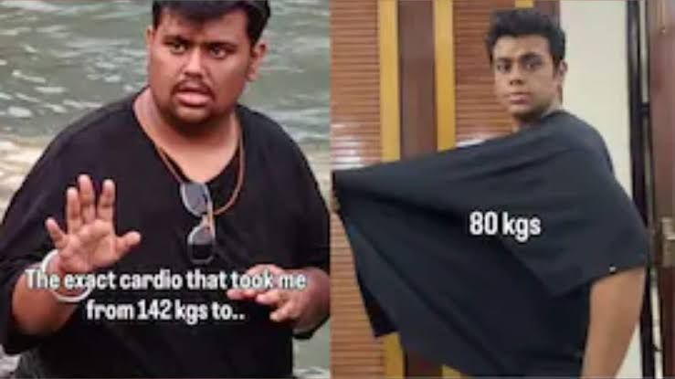 Kuwar Kapur showing his fitness progress with a side-by-side comparison of his body transformation.