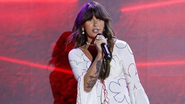 Country singer Ella Langley performing on stage at the 61st Academy of Country Music Awards in Las Vegas.