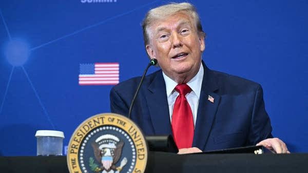 President Donald Trump speaks during an economic policy briefing at the White House.