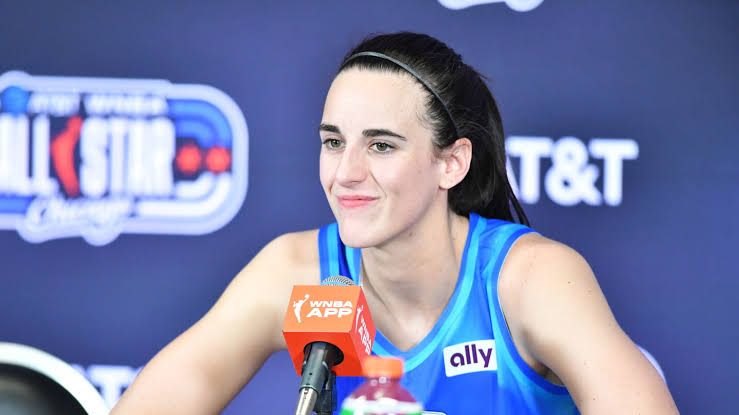 Caitlin Clark of Team Spoon speaking with media after the 2026 WNBA All-Star Game at the United Center.