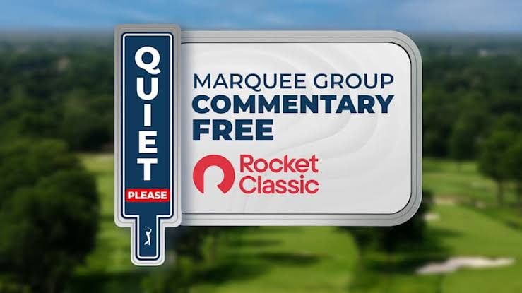On-screen graphic for the Marquee Group: Quiet Please broadcast during the PGA TOUR event at Detroit Golf Club.