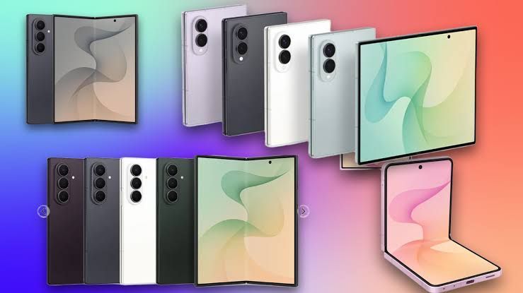 Samsung Galaxy Z Fold 8 and Z Flip 8 smartphones displayed on a clean surface during a product launch event.