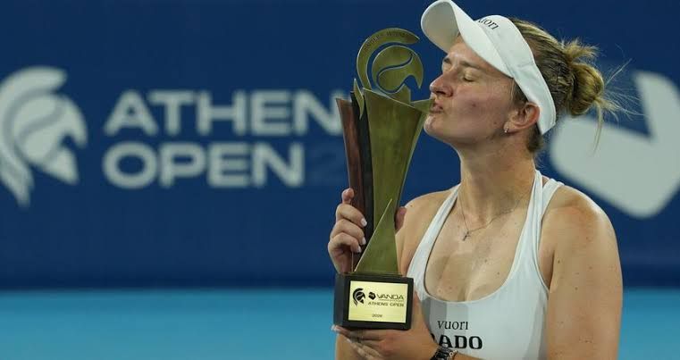 Barbora Krejcikova holding the trophy after winning the 2026 Vanda Pharmaceuticals Athens Open.